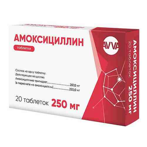 Амоксициллин, 250 мг, таблетки, 20 шт.