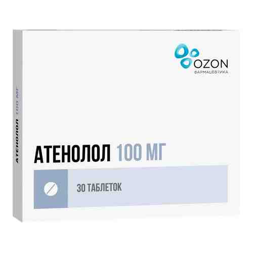 Атенолол, 100 мг, таблетки, покрытые пленочной оболочкой, 30 шт.