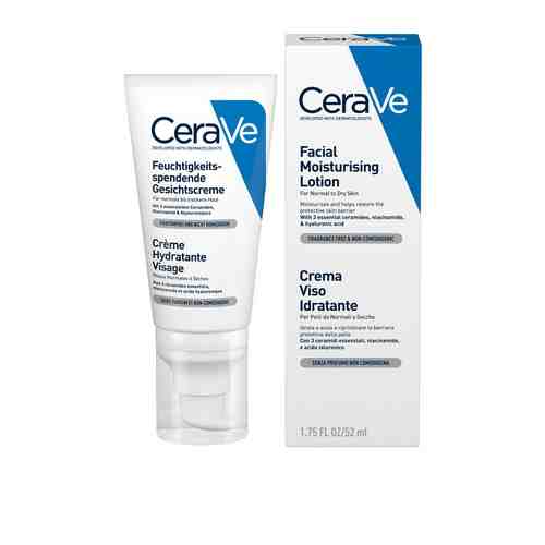 CeraVe Лосьон увлажняющий для лица, лосьон для лица, для нормальной и сухой кожи, 52 г, 1 шт.