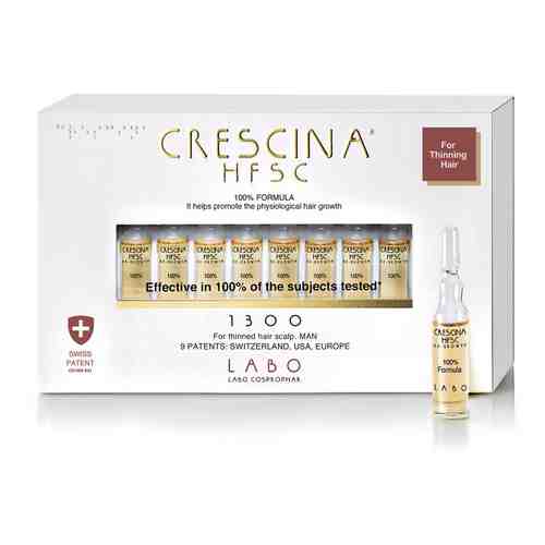 Crescina 1300 HFSC Transdermic Лосьон для роста волос, лосьон для стимуляции роста волос, для мужчин, 3.5 мл, 40 шт.