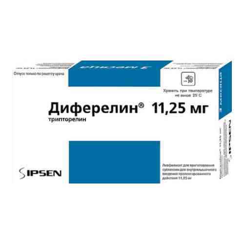 Диферелин, 11.25 мг, лиофилизат для приготовления суспензии для внутримышечного введения пролонгированного действия, в комплекте с растворителем, 1 шт.
