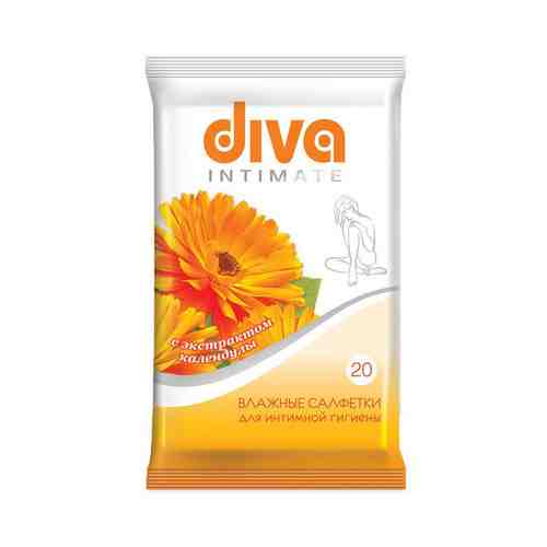 Diva салфетки влажные для интимной гигиены с календулой, салфетки влажные, 20 шт.