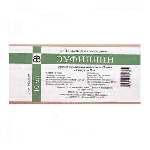 Эуфиллин, 24 мг/мл, раствор для внутривенного введения, 10 мл, 10 шт.
