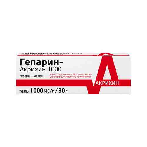 Гепарин-Акрихин 1000, 1000 МЕ/г, гель для наружного применения, 30 г, 1 шт.