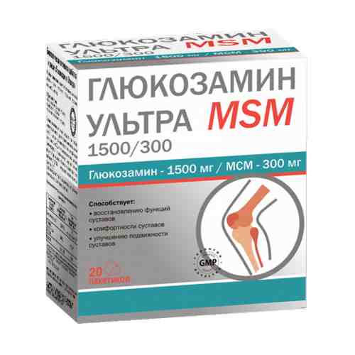 Глюкозамин Ультра MSM, 1500мг/300мг, порошок для приготовления раствора для приема внутрь, 2.5 г, 20 шт.