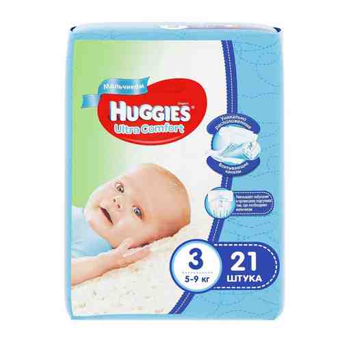 Huggies Ultra Comfort Подгузники детские, р. 3, 5-9 кг, для мальчиков, 21 шт.