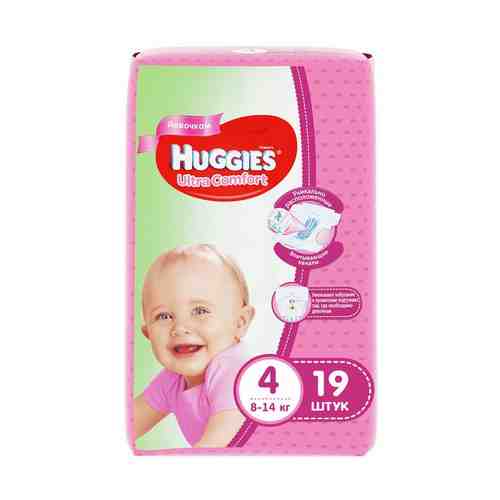 Huggies Ultra Comfort Подгузники детские, р. 4, 8-14 кг, для девочек, 19 шт.