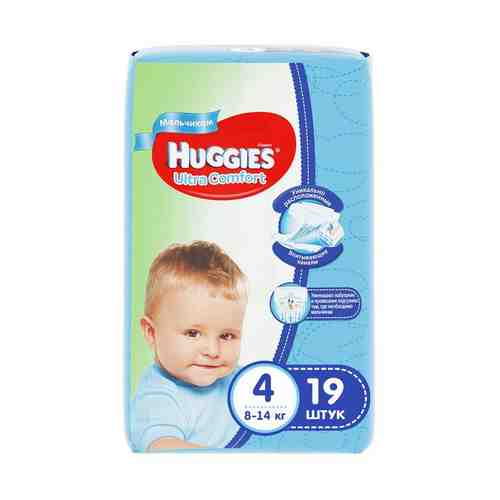 Huggies Ultra Comfort Подгузники детские, р. 4, 8-14 кг, для мальчиков, 19 шт.
