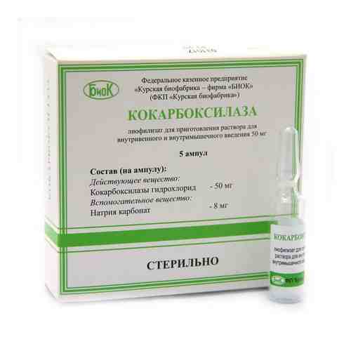 Кокарбоксилаза, 50 мг, лиофилизат для приготовления раствора для внутривенного и внутриартериального введения, 5 шт.