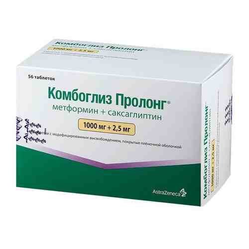 Комбоглиз Пролонг, 1000 мг+2.5 мг, таблетки с модифицированным высвобождением, покрытые пленочной оболочкой, 56 шт.