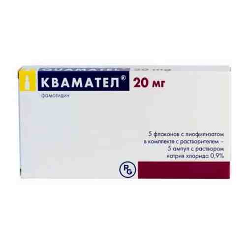 Квамател, 20 мг, лиофилизат для приготовления раствора для внутривенного введения, в комплекте с растворителем, 5 шт.