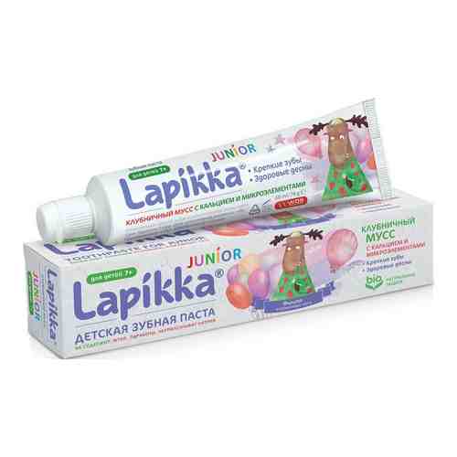 Lapikka Junior Зубная паста Клубничный мусс с кальцием и микроэлементами, без фтора, паста зубная, 74 г, 1 шт.