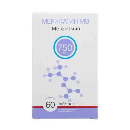 Мерифатин МВ, 750 мг, таблетки с пролонгированным высвобождением, 60 шт.