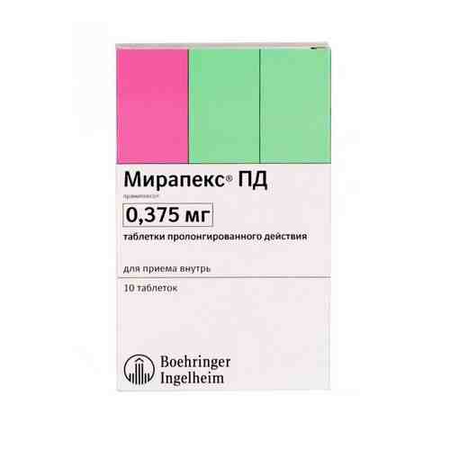 Мирапекс ПД, 0.375 мг, таблетки пролонгированного действия, 10 шт.