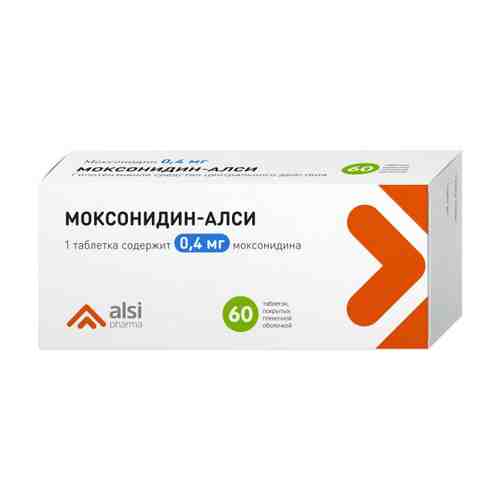 Моксонидин-Алси, 0.4 мг, таблетки, покрытые пленочной оболочкой, 60 шт.