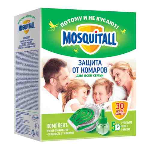 Mosquitall Защита для всей семьи фумигатор+жидкость 30 ночей, комплект, 30 мл, 1 шт.