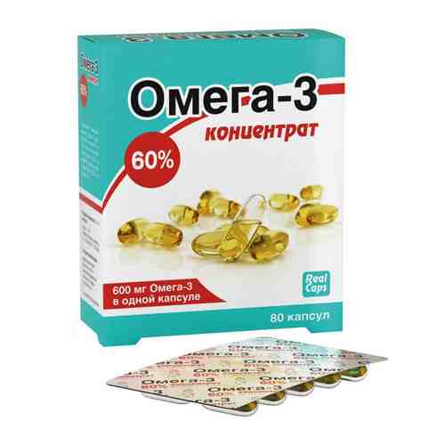 Омега-3 Концентрат 60% RealCaps, 600 мг, 1000 мг, капсулы, 80 шт.