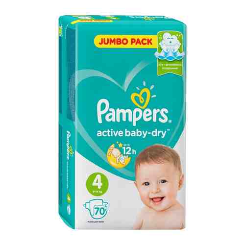 Pampers Active baby-dry Подгузники детские, р. 4, 9-14 кг, 70 шт.
