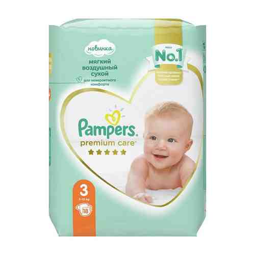 Pampers Premium Care Подгузники детские, р. 3, 6-10 кг, 18 шт.