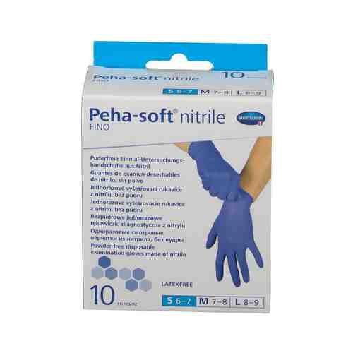 Peha-Soft Nitrile Fino Перчатки медицинские, S (6-7), синего цвета, 10 шт.