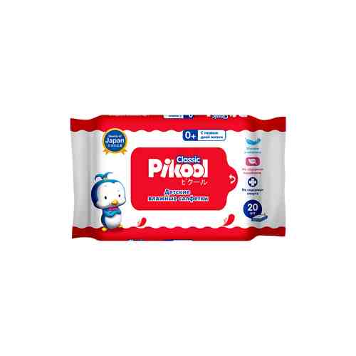 Pikool Classic Салфетки влажные детские, алоэ и витамин Е, 20 шт.