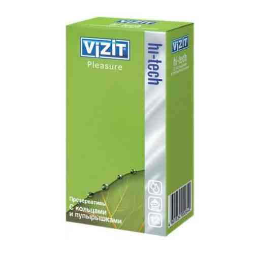 Презервативы Vizit Hi-Tech Pleasure, презерватив, с колечками и пупырышками, 12 шт.