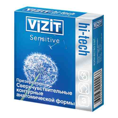 Презервативы Vizit Hi-Tech Sensitive, презерватив, сверхчувствительный, 3 шт.