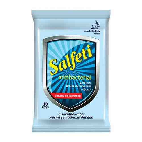 Salfeti салфетки влажные антибактериальные	, салфетки гигиенические, с экстрактом чайного дерева, 10 шт.