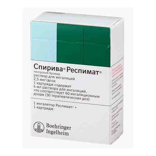 Спирива Респимат, 2.5 мкг/доза, 60 доз, раствор для ингаляций, в комплекте с ингалятором Респимат, 4 мл, 1 шт.