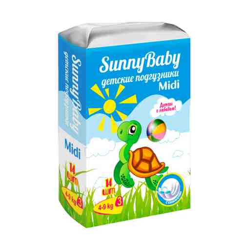 Sunnybaby Подгузники детские midi, 4-9 кг, 14 шт.