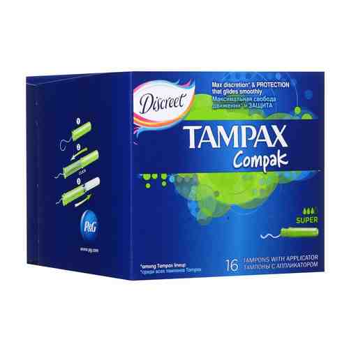 Tampax Compak super тампоны с аппликатором, тампоны женские гигиенические, 16 шт.