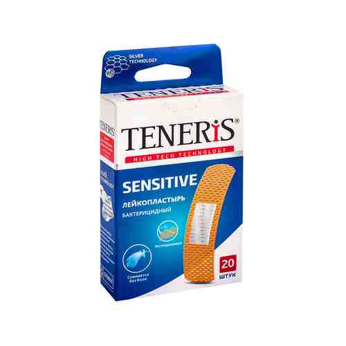 Teneris Sensitive лейкопластырь бактерицидный, 76х19мм, пластырь, с ионами серебра, 20 шт.