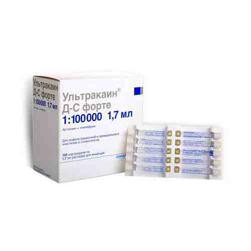 Ультракаин Д-С форте, 40 мг+10 мкг/мл, раствор для инъекций, с эпинефрином, 1.7 мл, 100 шт.