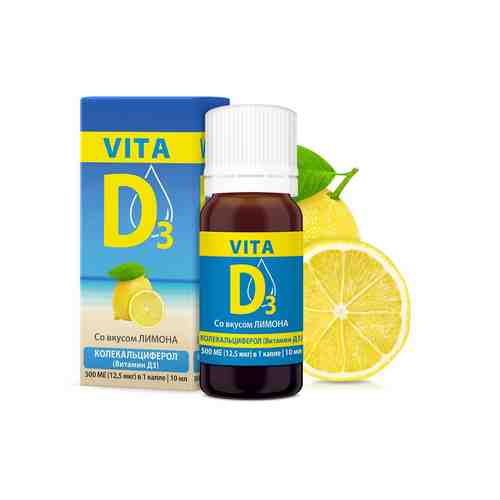 Vita D3 Мицеллированный раствор вкус лимона, 500 МЕ, раствор для приема внутрь, 10 мл, 1 шт.