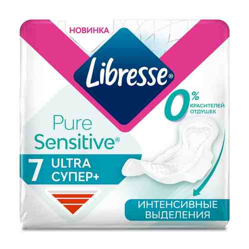 Libresse Ultra Pure Sensitive Супер прокладки гигиенические, прокладки гигиенические, интенсивные выделения, 7 шт.