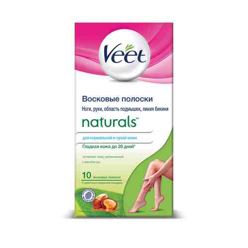 Veet Naturals полоски восковые с маслом ши, полоски восковые, 10 шт.