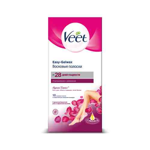 Veet Полоски восковые Бархатная роза и эфирные масла, полоски восковые, 10 шт.